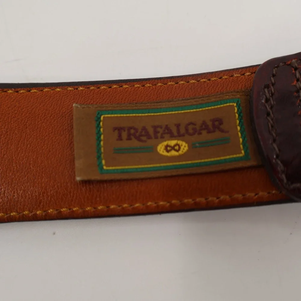Trafalgar Cortina Belt Mens 42 Burgundy Handmade Leather Brass Buckle USA